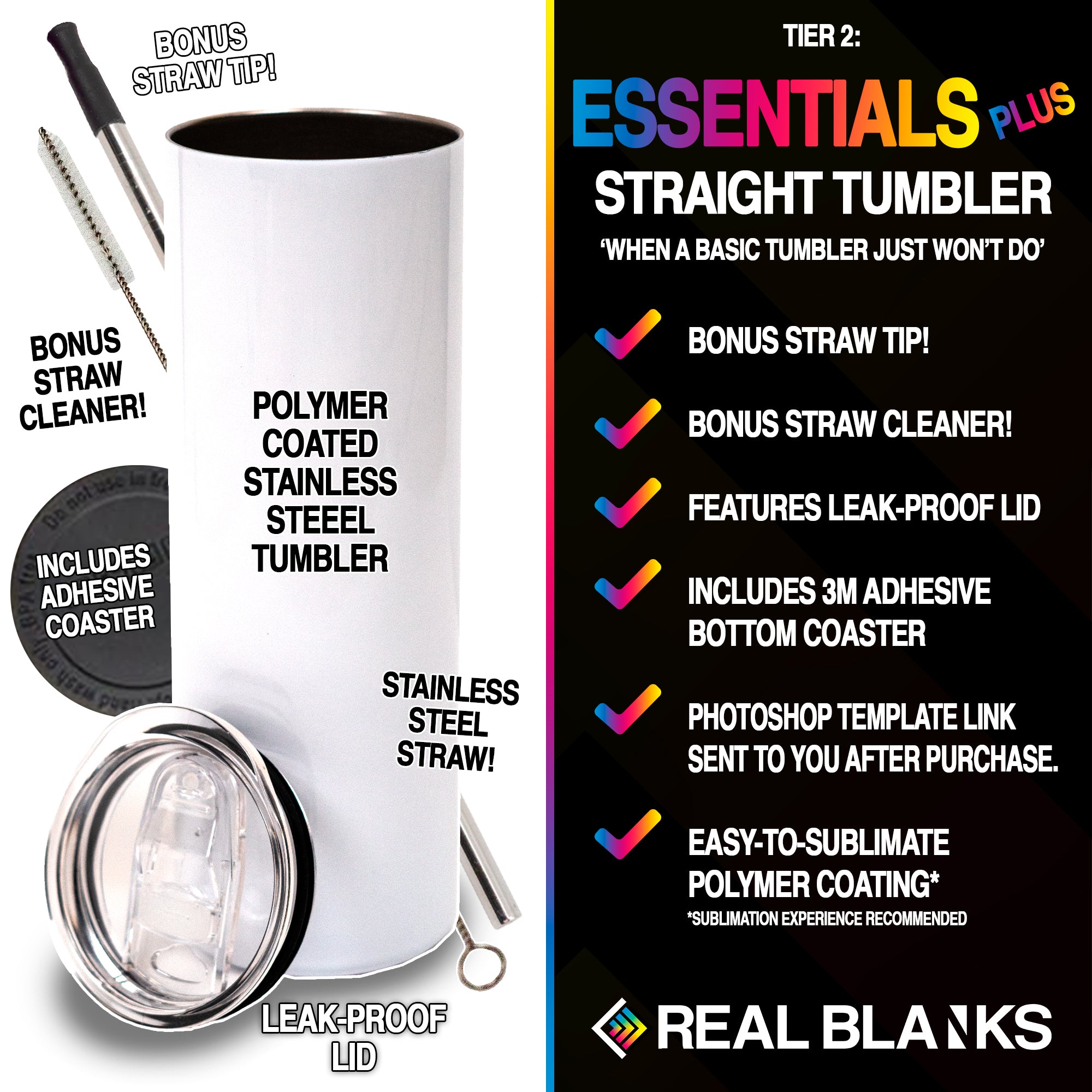 10 PACK - Straight Sublimation Tumblers - 15oz, 20oz, or 30oz – REAL BLANKS