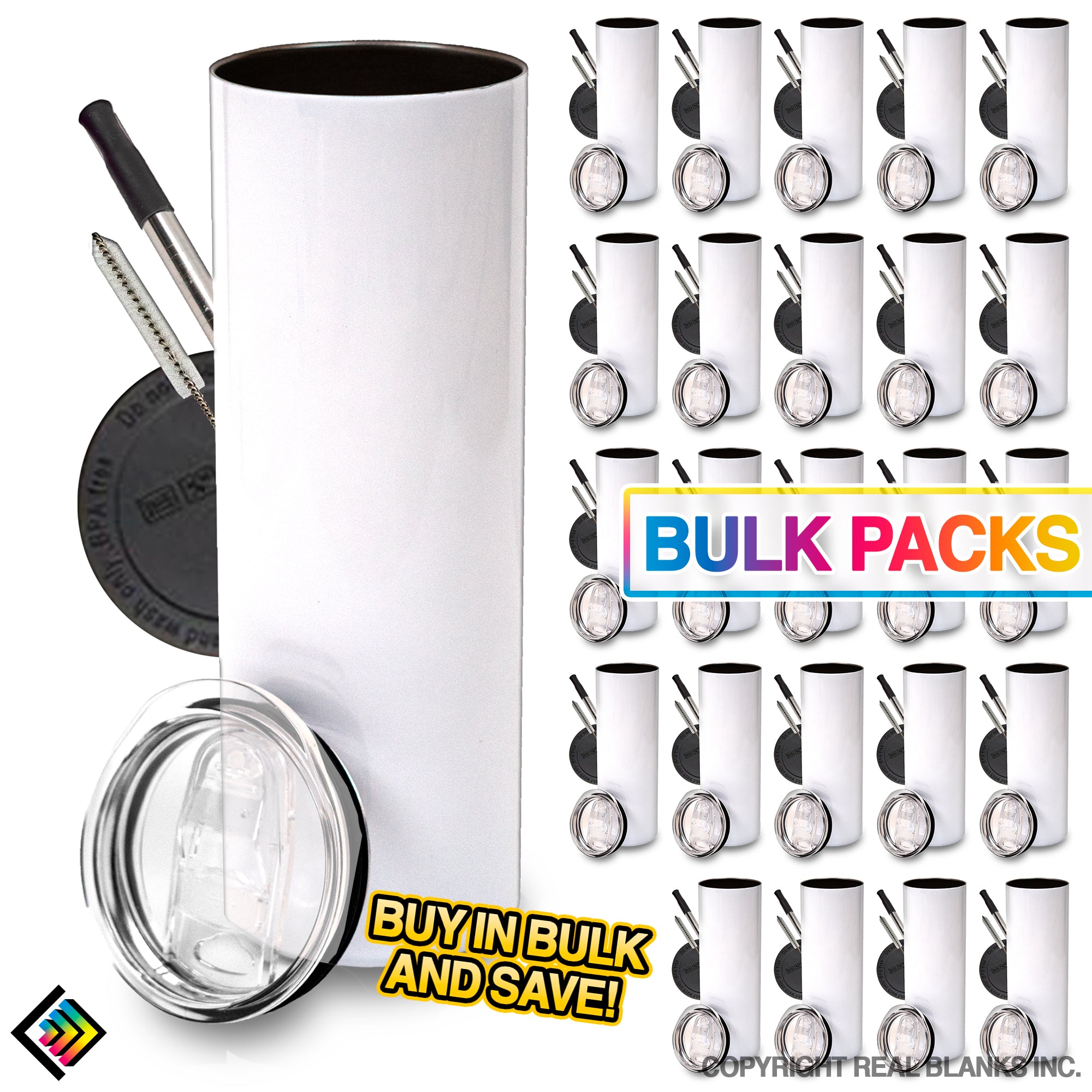 Real Blanks BULK- 20 oz Straight Sublimation Tumblers - (No Taper
