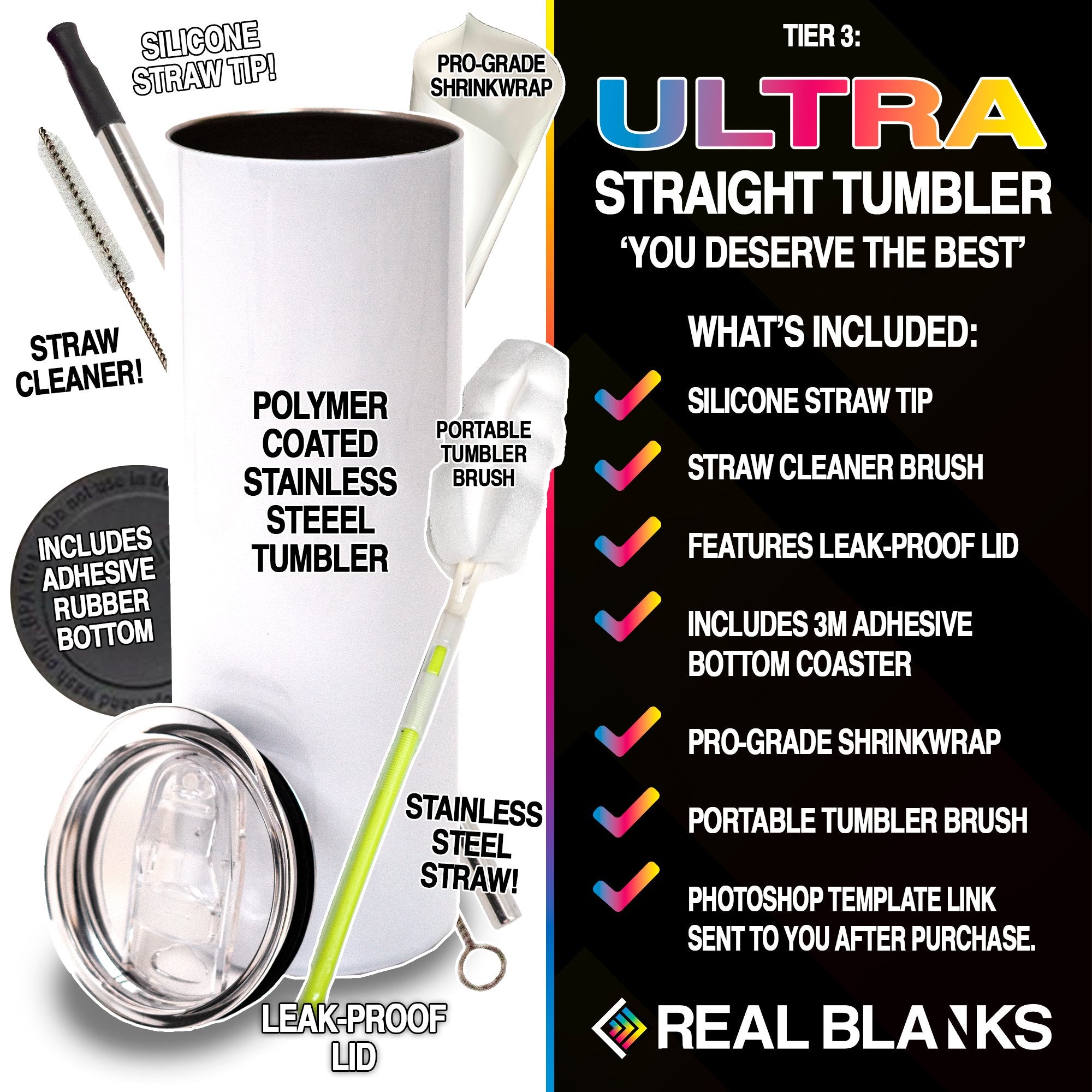 4 PACK - Straight Sublimation Tumblers - 15oz, 20oz, or 30oz – REAL BLANKS
